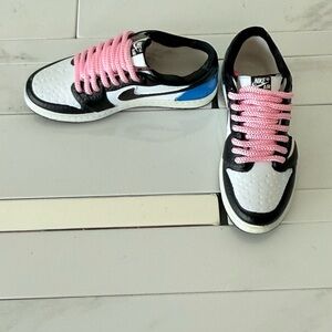 Shoes for Pop marts labubu Black, White, and Pink Sneakers